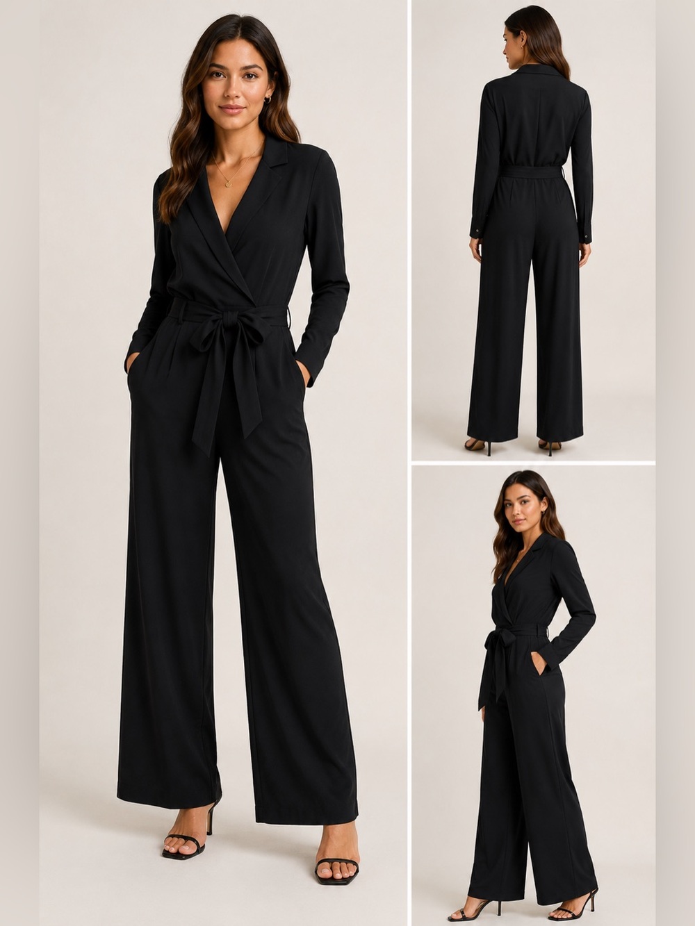 A New Day Black Long Sleeve Wrap Jumpsuit – Size XS